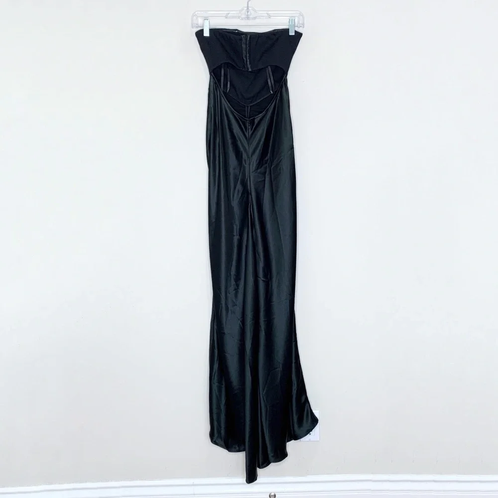STAUD Wayfaring Maxi Dress (Sz 0) Strapless Ruched Ponte Satin Gown Black - Picture 10 of 16